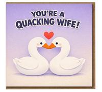 You're a Quacking Wife Card - Funny Duck Pun Love Card for Wife - Anniversary or Valentine's from Husband - Cute Heart Ducks Design - Blank Inside
