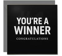 You're a Winner Congratulations Card - Bold Black Design - 145mm x 145mm Square -, Includes Dark Grey Envelope