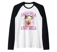 You're Either a Smart Fella or Fart smella Funny Cat Meme Raglan Baseball Tee
