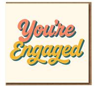 You're Engaged Card - Congratulations Engagement Card for the Happy Couple, Retro Script Typography, Colourful Lettering
