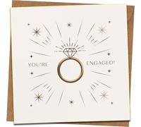 You're Engaged Card - Elegant Engagement Congratulations Greeting Card, Gold Ring and Starburst Design, 145mm x 145mm Square, Blank Inside, Includes Kraft Envelope