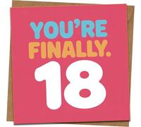 You're Finally 18 Birthday Card - Funny 18th Birthday Greeting Card, Pink Square, 145mm x 145mm, Includes Kraft Envelope, For Him or Her, Bold Typography, Milestone Teen Adult