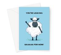 You're Leaving Baaaaa for Now! Greeting Card | Sheep Pun Card for Traveller, You're Leaving Card, Happy Sheep Waving Goodbye, Bye for Now