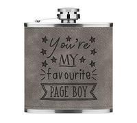 You're My Favourite Page Boy Stars 6oz PU Leather Hip Flask Grey Luxe