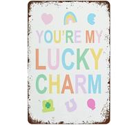 You're My Lucky Charm Print St Patricks Day Metal Tin Sign Art St Patricks Day Decor Kids Wall Art Pastel Colors Retro Metal Tin Sign Vintage Aluminum Sign for Home Coffee Wall Decor 12x16 Inch
