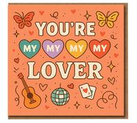You're My My Lover Card - Cute Romantic Love/Anniversary or Valentine's Day Card with Hearts, Guitar & Disco Ball - For Boyfriend, Girlfriend, Husband, Wife or Partner