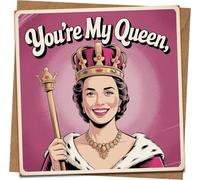You're My Queen Greeting Card, 145mm x 145mm Square, Blank Inside, Funny Romantic Card for Anniversary, Birthday or Valentine’s Day, Includes Kraft Envelope