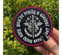 You're Really Violent Little Thing aren't You Patch 3 Inches Fourth Wing Dragon Fantasy Bookish Iron On/Sew On Embroidery Fabric Applique Morale Patches for Backpack Vest Hat Dog Harness Gift Mom Dad