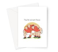 You're Scrum-tious Greeting Card | Funny Hand Illustrated Pun Greeting Card For Boyfriend, Rugby Pun Anniversary Card, For Rugby Player