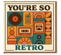 You're So Retro Birthday Card - Fun Vintage Icons Design with Vinyl Record, Cassette Tape and Old Mobile - Funny Card for Him or Her, Friends