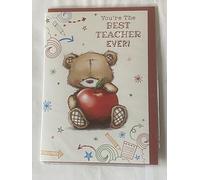 You're The Best Teacher Ever! Card Teacher Thank You Card Teddy/Big Red Apple Foil Detail(PH44465)