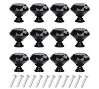 YourGift 12 Pack Drawer Knobs Diamond Shaped Crystal Glass 40mm Cabinet Knobs Pull Handles (40 mm, 12 Pack, All Black)