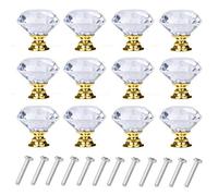 YourGift 6 Pack Drawer Knobs Diamond Shaped Crystal Glass 30mm Cabinet Knobs Pull Handles (30 mm, 6 Pack, Gold)