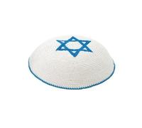 YourHolyLandStore Knitted Kippah with Blue Star of David on Top