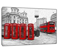 YourHomeArt London Red Phone Boxes Bus Picture Print Framed Canvas Wall Art Home Decor 40 x 30 inch(102x 76 cm)-18mm Depth