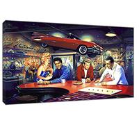 YourHomeArt Marilyn Monroe Elvis Presley James Dean Humphrey 40 x 30 Inch | Bogart Evening At Ricks Diner Picture Print On Framed Canvas Wall Art Home Decoration - 102 x 76 Cm - 38mm Frame Depth