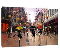 YourHomeArt People Walking Under Rain in Paris Street Picture Print On Framed Canvas Art 40 x 30 inch(102x 76 cm)-18mm Depth