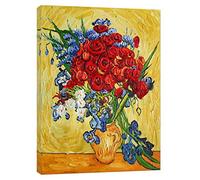 YourHomeArt Poppies and Iris Collage by Vincent Van Gogh Reprint On Framed Canvas Wall Art 24 x 20inch(60x 50 cm) - 18mm Depth