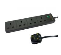 Yourit 2M 4 Gang Surge Protected Led Indicator Uk Mains Extension - Black