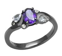 YourJewelleryBox Amethyst Ring Purple Light Black Oval Stainless Steel Cubic Zirconia 3169 (M)