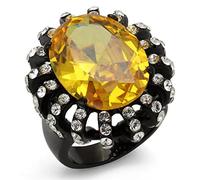YourJewelleryBox Black Ring yellow topaz clear cocktail oval Cubic Zirconia Steel (M)