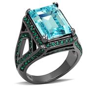 YourJewelleryBox Blue Topaz Ring Emerald Cut Cocktail Light Black Stainless Steel (K)