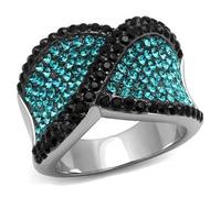 YourJewelleryBox Blue Zircon Ring Band Black Jet CZ Gemstones Cubic Zirconia Stainless Steel No Tarnish Or Plating (S)