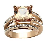 YourJewelleryBox Champagne Rose Gold Ring Princess Cut Cubic Zirconia Brown Stamped (P)