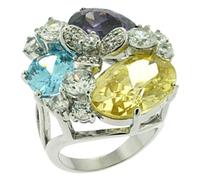 YourJewelleryBox Citrine Cocktail Ring Blue Topaz Amethyst rhodium Silver CZ Oval Purple (S)