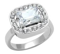 YourJewelleryBox Emerald Cut Ring Pave Cubic Zirconia Clear Stainless Steel No Tarnish 3209 (Q)