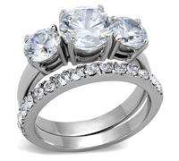 YourJewelleryBox Engagement Ring Set Silver Wedding Band Three Stone CZ Stainless Steel New 2177 Size P