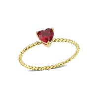 YourJewelleryBox Gold ring ruby red heart solitaire quatre carat pretty cubic zirconia rope (N)