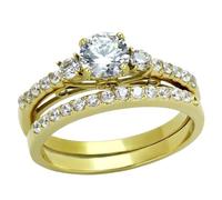 YourJewelleryBox Gold ring set engagement wedding Bands 2 Pieces Three Stone Steel Cubic Zirconia 2133 (T)
