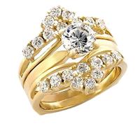 YourJewelleryBox Gold ring set engagement wedding Bands 3 Pieces solitaire Steel Cubic Zirconia 948 (N)