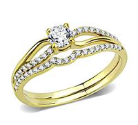 YourJewelleryBox Gold ring set gold engagement wedding band stainless steel elegant clear womens elegant 277 (J)