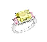 YourJewelleryBox Green Emerald Cut Ring Pink Multi Coloured Silver Cubic Zirconia (M)