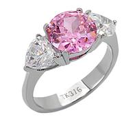 YourJewelleryBox Ladies pink ring sapphire three stone cz stainless steel anniversary 164 (N)