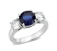 YourJewelleryBox Ladies Sapphire Ring Three Stone Silver Anniversary Stainless Steel Embossed TK3808 K