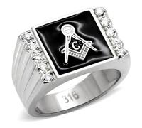 YourJewelleryBox Mans Masonic ring Enamel black military signet pinky Simulated Diamonds Mens Ring stainless steel TK8X030 V