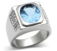 YourJewelleryBox Mens Blue Sapphire Silver Ring Oval Cut Ring Signet Pinky No Tarnish, No Plating Stainless Steel Stamped Cubic Zirconia Highly Polished 500 (Q)