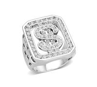 YourJewelleryBox Mens Dollar Ring Silver Rhodium Sparklng Cz Pinky Signet (S)
