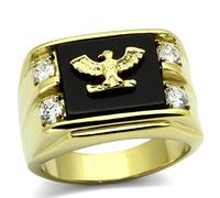 YourJewelleryBox Mens eagle ring gold onyx military cz 18kt stainless steel solid 793 Z