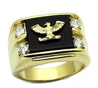 Yourjewellerybox Mens Eagle Ring Gold Onyx Military cz Stainless Steel Solid