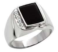 YourJewelleryBox Mens Onyx Ring Black Signet Pinky CZ Stainless Steel 02225 (T)