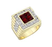 YourJewelleryBox Mens Ruby Gold Ring Signet Pinky Square Ion Cubic Zirconia (Q)