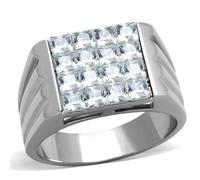 YourJewelleryBox Mens Signet Pinky 9STONE Princess Simulated Diamond Ring Stainless Steel Size W TK1803