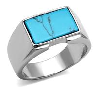YourJewelleryBox Mens Turquoise Ring Silver No Tarnish No Plating Stainless Steel Signet Pinky Blue