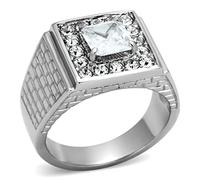 YourJewelleryBox PRINCESS MENS SIGNET STAINLESS STEEL SIMULATED DIAMOND RING Size R TK955PB