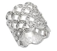 YourJewelleryBox Silver Flower Ring Cocktail Cubic Zirconia Wide Rhodium (P)