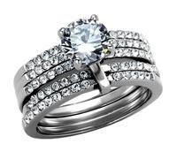 YourJewelleryBox Silver Ring Set Engagement Wedding Band 2 Pieces Stainless Steel (O)